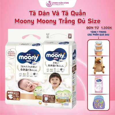 Moony Natura Diapers / Diaper Pants All Sizes - White Moony Diapers from 3 kg to 19 kg - Gentle Moony - Thanh Ngan Store