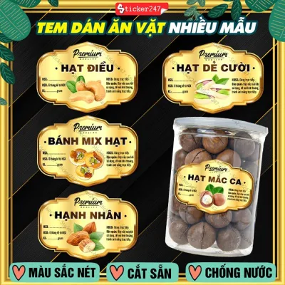 Tem Dán, Nhãn Dán Các Loại Hạt 🌈𝑭𝒓𝒆𝒆𝒔𝒉𝒊𝒑 Tem Nhãn Bánh Kẹo - Ăn Vặt - Mứt - Nhãn Dán Hạt Mắc Ca, Hạt Điều, Khô Bò