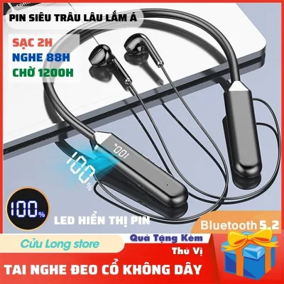 Tai Nghe Bluetooth Không Dây Đeo Cổ 5.2 nhét tai Led kỹ thuật số cao cấp âm thanh 9D Super Bass Stereo lọc nhiễu chống ồn không thấm mồ hôi thể thao gaming pin trâu - [mẫu mới] (free ship toàn quốc)