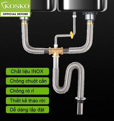 Xiphong Chậu Rửa Bát Inox Nhà Bếp Phụ Kiện Ống Xả Nước Bồn Rửa Chén, Bồn Rửa Chén Bộ Ống Thoát Nước Chống Mùi Chống Chuột (Bảo hành 12 tháng)