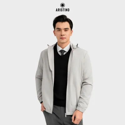 Áo Khoác Gió Nam 2 Lớp Màu Xám Nhạt tôn da ARISTINO Trượt Nước Thời Trang Tiện Dụng Regular fit - AJK004EDP01