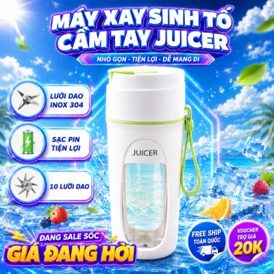 Máy Xay Cầm Tay Mini Tích Điện JUICER Pin 3000mAh Dung Tích 340ml, 10 Lưỡi Dao Xay Đá Hoa Quả