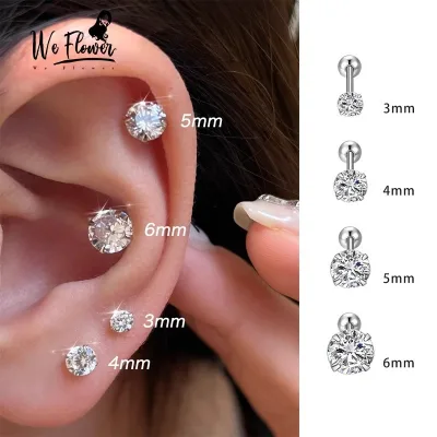 WeFlower 1 Sang Trọng S925 Bạc Nhỏ Bóng Pha Lê Vít Bông Tai Nữ Không Gây Dị Ứng Xuyên Tai Trang Sức