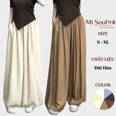 Quần Ống Rộng Vải Đũi BigSize MiSoul, Quần Đũi Suông Ống Rộng Cạp Chun Giả Váy 206
