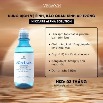 Nước ngâm lens VIVIMOON dung dịch làm sạch và bảo quản kính áp tròng mềm Nixcare Alpha Solution 160ml
