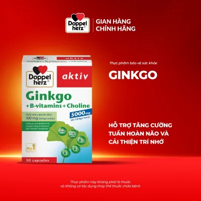 Viên uống bổ não Doppelherz Ginkgo hỗ trợ tăng cường tuần hoàn não và cải thiện trí nhớ (Hộp 30 viên)