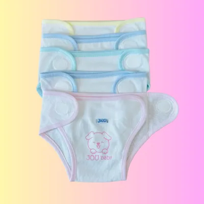 Set of 5 -10 Diapers, Jou Cotton Newborn Diapers for Boys and Girls 3-9 Kg/ 0-9m - Soft, Breathable Patches - Jou Tc 01