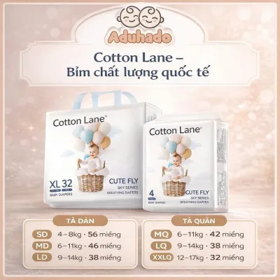 COTTON LANE CUTE FLY COMBO 2 Bịch TÃ/BỈM Cao Cấp – Tã Dán/Tã Quần Siêu Thoáng 360°, Chống Hăm