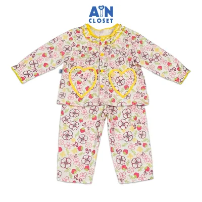Bộ quần áo Dài bé gái họa tiết Hoa Dâu Viền Vàng Cotton - AICDBGQY4LEI - AIN Closet