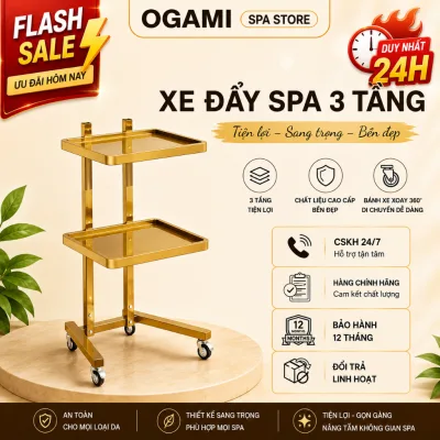 Xe Đẩy Inox Mạ Vàng 2 Tầng , Mạ Bạc, Kệ Spa Đựng Dụng Cụ Đồ Y Tế Spa Thẩm Mỹ Cao Cấp