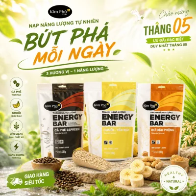 Thanh Năng Lượng EnergyBar Kim Phú Thơm Ngon 3 Vị Cafe, Chuối Yến Mạch, Bơ Đậu Phộng