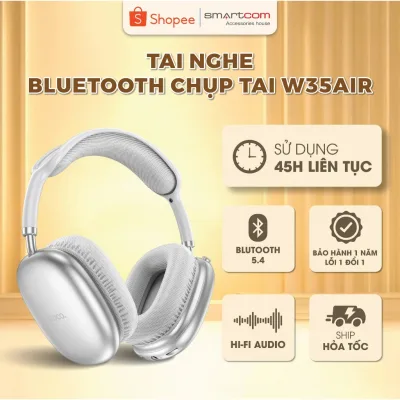 Tai nghe chụp tai BLUETOOTH 5.3 Air - Pin trâu - Bass mạnh - Smartcom - W35