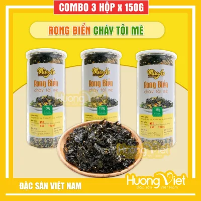 Combo 3 hộp rong biển cháy tỏi mè thơm giòn 150gr, đồ ăn vặt ăn cơm đều ngon, món ăn thuần chay