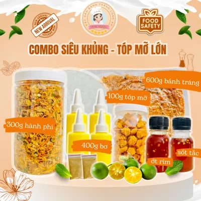 Bánh tráng phơi sương - COMBO THẦN THÁNH (1,5Kg) - Đồ ăn vặt NHƯ NGỌC - Gồm 300g BT phơi sương + 300g BT dẻo tôm + 400g bơ béo + 300g Tôm Hành Phi loại 1 + 150g Sốt Me + Tặng 2 bịch muối tôm nhuyễn Tây Ninh 50g - Thơm Ngon
