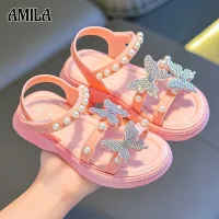 Amila Xăng đan cho bé gái Mới Mùa Hè Xăng đan cho trẻ em vừa và lớn đế mềm chống trượt Giày công chúa nơ đáng yêu dễ phối thời trang