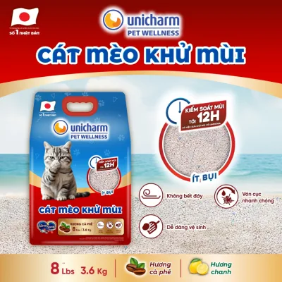 Cát vệ sinh cho mèo Silver Spoon Unicharm 8L - Giảm bụi, khử mùi 12h, tiết kiệm