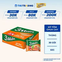 Thùng 30 Gói Mì 3 Miền Tôm Chua Cay 65g