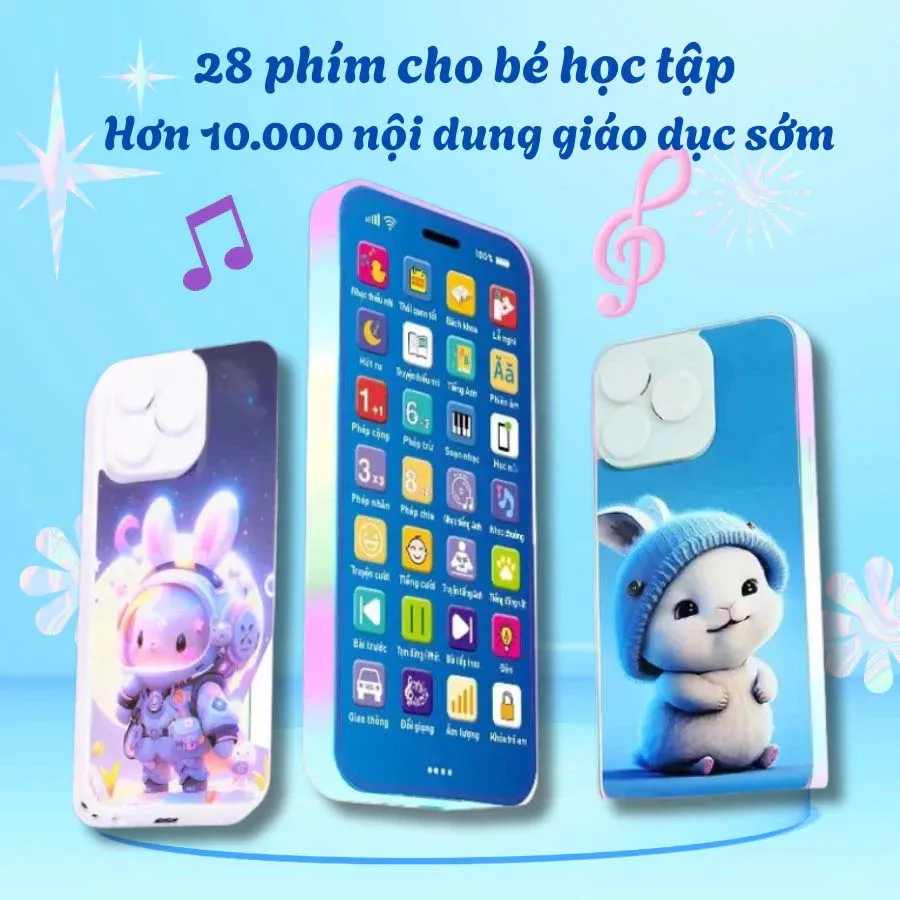 (Kèm sạc+dây đeo)Đồ chơi điện thoại thông minh cho bé học nói giáo dục sớm an toàn 28 phím tính năng
