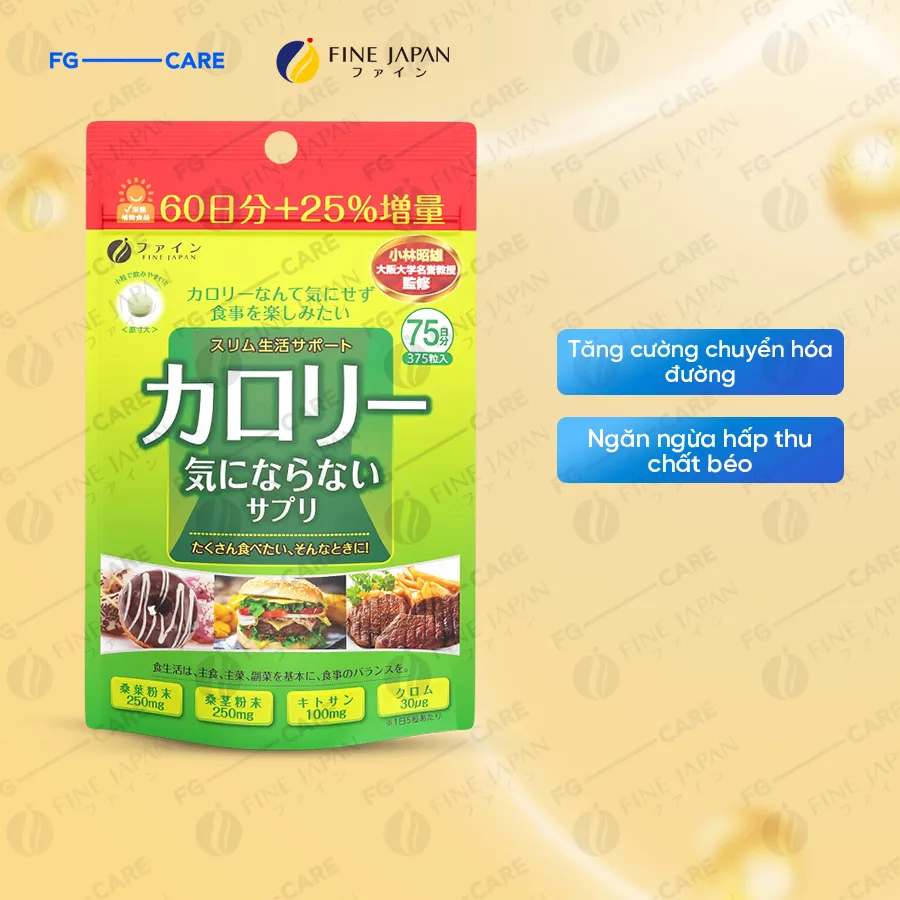 (Gói 375 Viên) Viên Uống Hỗ Trợ Ngăn Ngừa Hấp Thu Chất Béo - Fine Japan Calorie Burn