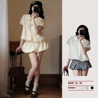 Áo sơ mi ngắn tay cổ sen chất liệu su gió bồng bềnh HA120 HMStyle