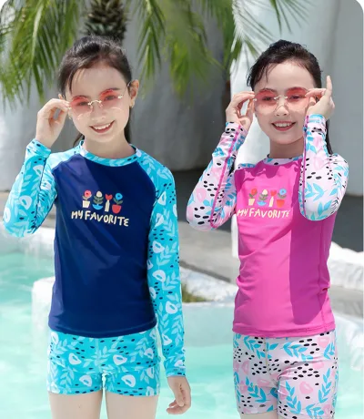 Đồ Bơi Cho Bé Gái, Bộ Bơi Bé Gái Dài Tay Habi Fashion HB2311 Họa Tiết Favorite Thiết Kế Dễ Thương, Chất Liệu Co Giãn Cho Bé Từ 18-52kg