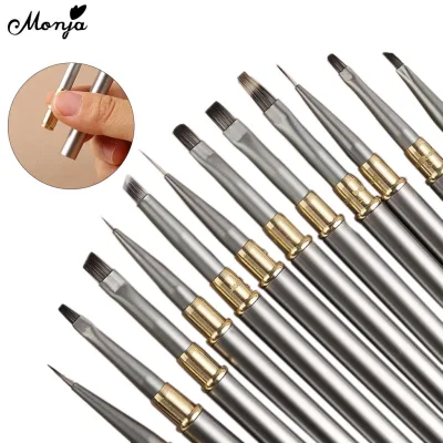 Monja 6 Kiểu Móng Tay Nghệ Thuật Bàn Chải Móng Tay Nghệ Thuật Sọc Lót Bàn Chải Pháp Gradient Pha Lê Acrylic UV Gel Nối Dài Tranh Vẽ Bàn Chải DIY Dụng Cụ Làm Móng Tay
