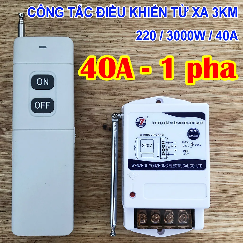Công Tắc Điều Khiển Từ Xa 3km 220V/40A - Có Anteng bắt sóng cực mạnh