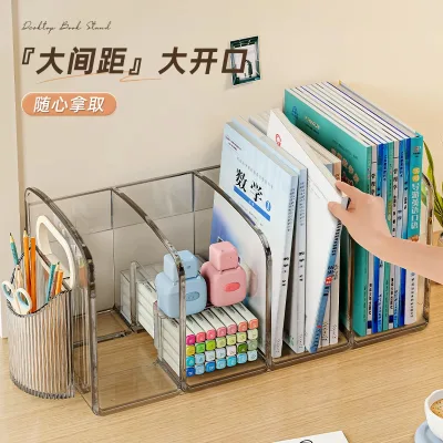 Transparent Desk Bookshelf with Many Thick Compartments and Convenient Handle for the Office, Study Corner