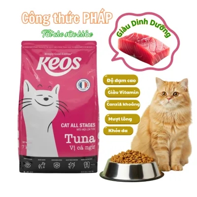 Thức ăn mèo KEOS vị Cá ngừ bao 7KG, thức ăn hạt mèo công thức Pháp giàu dinh dưỡng