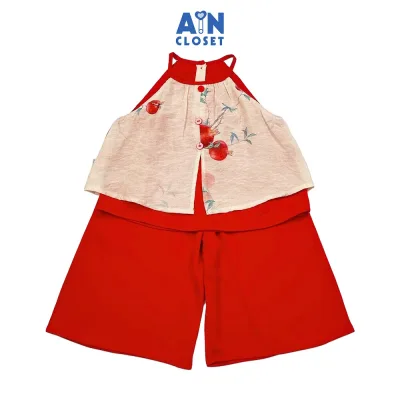 Set bộ quần áo Lửng bé gái họa tiết Hoa Lụa Đỏ Cổ Yếm - AICDBGZVSPCH - AIN Closet