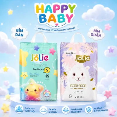 Combo 2 Bịch 100 Miếng Bỉm/Tã Quần/Dán Jolie đủ size S đến 4XL Cho Bé Mềm Mại - Happy Baby Mẹ Bé