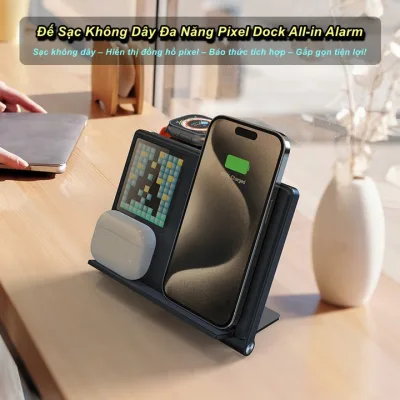 Đế Sạc Không Dây Đa Năng Pixel Dock All-in Alarm Hiển Thị Đồng Hồ , Tích Hợp Báo Thức Và Gấp Gọn ⚜️Katla Shop⚜️