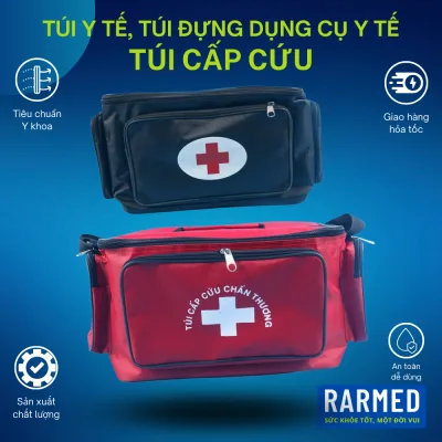 Túi y tế, túi đựng dụng cụ y tế thiết bị, túi thuốc sơ cứu - Màu đen & đỏ / Nhiều cỡ