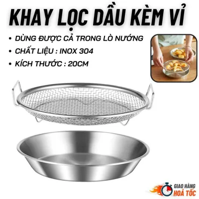 Set Khay Kèm Vỉ Lưới Lọc Dầu Chất Liệu Inox 304 Cao Cấp Size 20cm