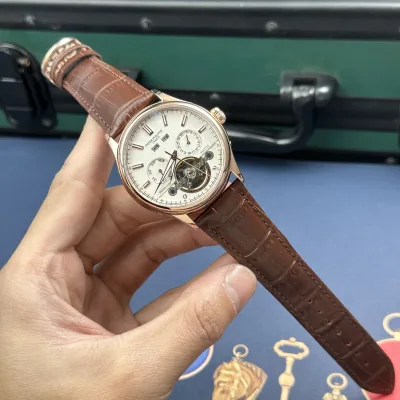 Men's Watch with 6 Hands, Moon and Stars, Automatic Mechanical Movement, Japanese Movement, Size 40 Mm, Leather Strap
