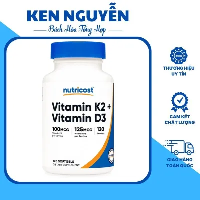 Thực Phẩm Chức Năng Nutricost Vitamin D3 K2, Tăng Sức Đề Kháng, Bổ Xương Khớp 120 viên