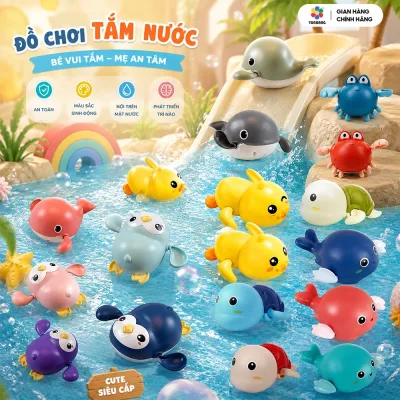 Đồ Chơi Nhà Tắm Cho Bé Vịt, Cá Heo, Cua, Rùa Vặn Cót Thả Nước Giúp Bé Thích Thú Khi Tắm