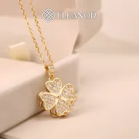 Dây chuyền nữ titan Eleanor Accessories vòng cổ đính đá mặt hình cỏ bốn lá phụ kiện trang sức 5887