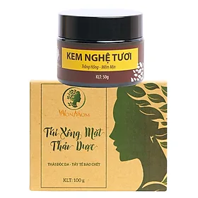 Bộ dưỡng đẩy mụn ẩn, dưỡng trắng hồng da mặt Wonmom (1 kem nghệ tươi+ 1 hộp xông mặt thảo dược)