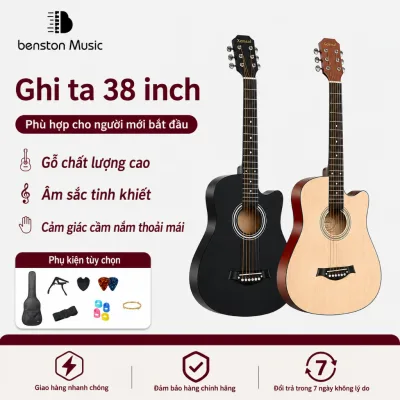 Đàn Guitar Acoustic 38 Inch Phiên Bản Gỗ Nguyên Bản & Đen Tuyền - Gỗ Chọn Lọc, Âm Cực Vang - Tặng Kệ Đàn Cao Cấp