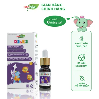 Vitamin D3K2-MK7 Fitolabs Dạng Nhỏ Giọt Dễ Dùng, Giúp Bé Tăng Chiều Cao, Xương Chắc Khỏe Lọ 10ml