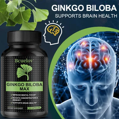 Ginkgo Biloba Dietary Supplement for the Brain Helps Improve Attention, Cognitive Function, Memory and Concentration. Gluten-Free and Vegan.