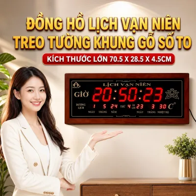 Led Electronic Perpetual Calendar Wall Clock with Beautiful and Durable Wooden Frame Displays Accurate Temperature