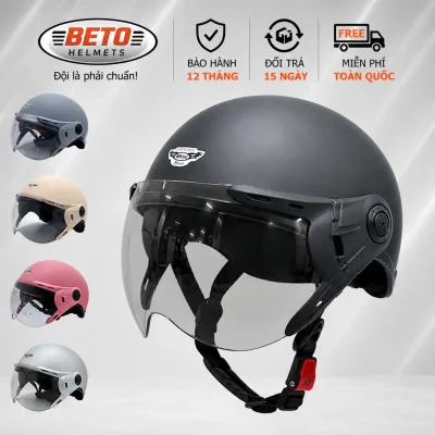 Mũ bảo hiểm nửa đầu có kính BKtec BK6 chính hãng - Nón bảo hiểm nam nữ Anfago Haley thời trang,Freesize vòng đầu 55-59cm