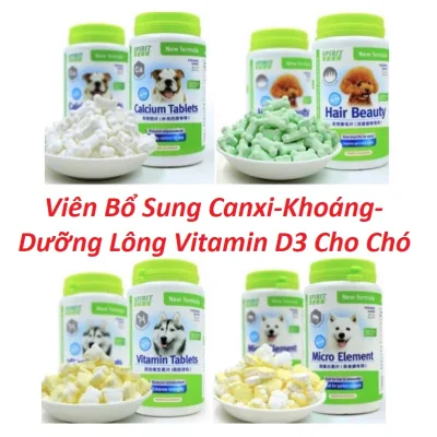Viên Bổ Sung Canxi-Khoáng-Dưỡng Lông Vitamin D3 Cho Chó Calcium Tablets Spirit Lọ 160g