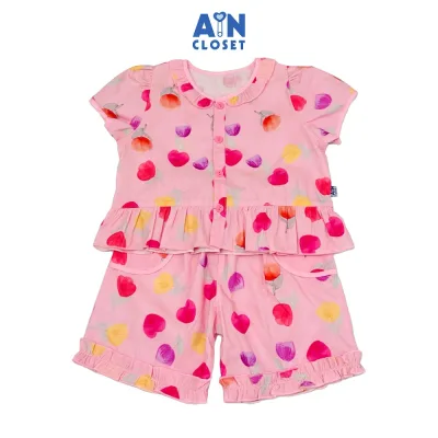 Bộ quần áo Lửng bé gái hoạ tiết Tulip Tim Hồng Cotton - AICDBGACXMP6 - AIN Closet