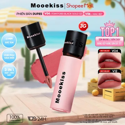 Son bùn Mooekiss Velvet lì mịn như nhung, hỗ trợ giảm thâm môi và làm sáng tông da vàng, màu V01 thời thượng 3g