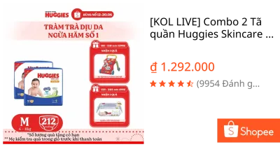 [KOL LIVE] Combo 2 Tã quần Huggies Skincare Mega Jumbo M106/L96+8/XL84+4/XXL76+4
