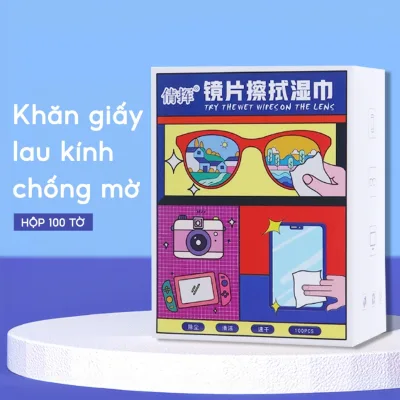 Khăn lau mắt kính cận nano chống sương mờ vân tay, Khăn lau kính nano hộp 100 miếng