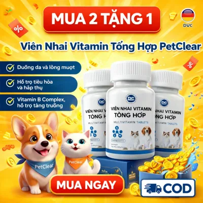 Viên vitamin tổng hợp Petclear cho thú cưng - Bổ sung vitamin B và khoáng chất vi lượng, ngăn ngừa rụng tóc, tăng cường dinh dưỡng cho chó mèo